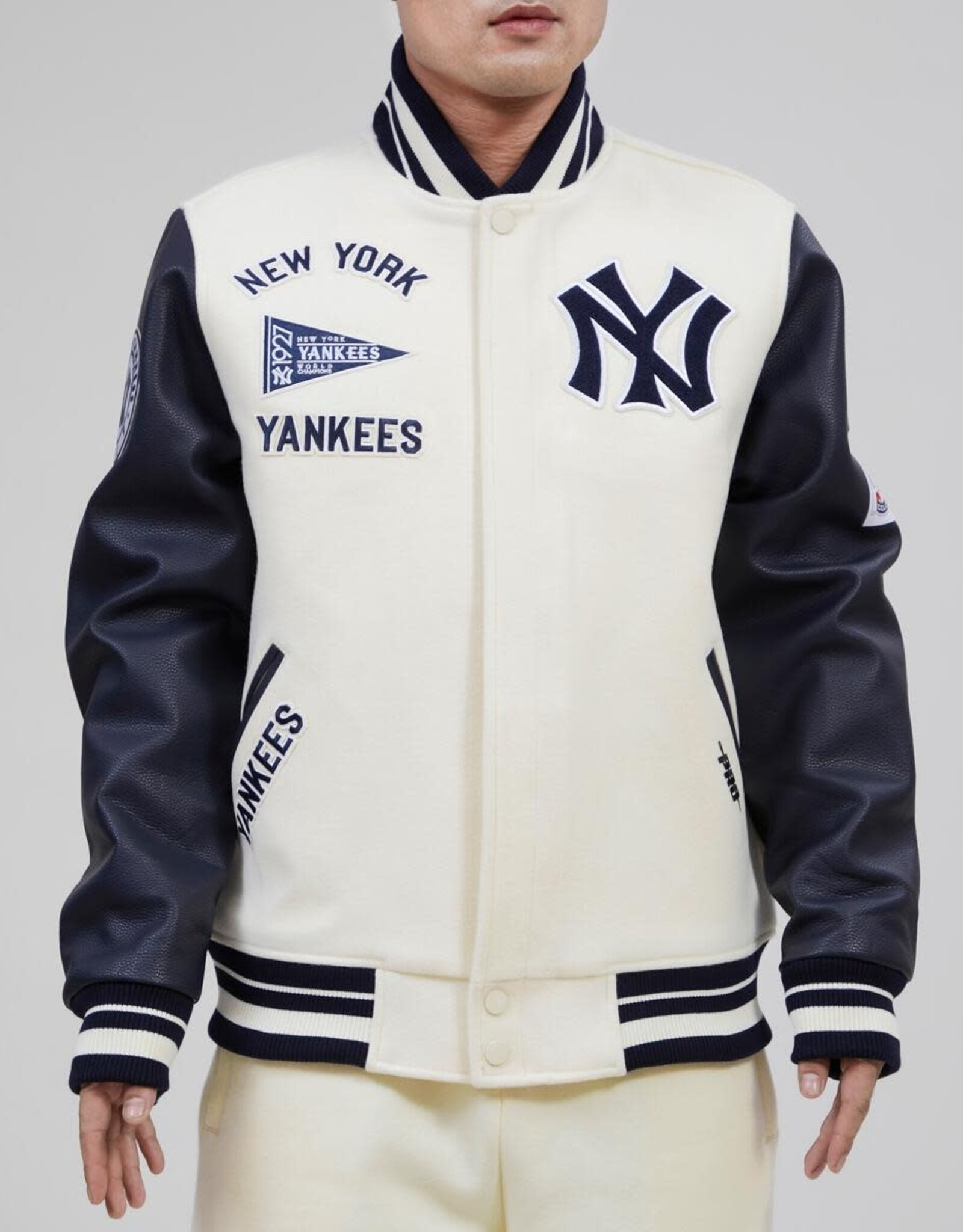 Pro Standard New York Yankees Men's Classic Retro Wool Varsity Jacket - Eggshell