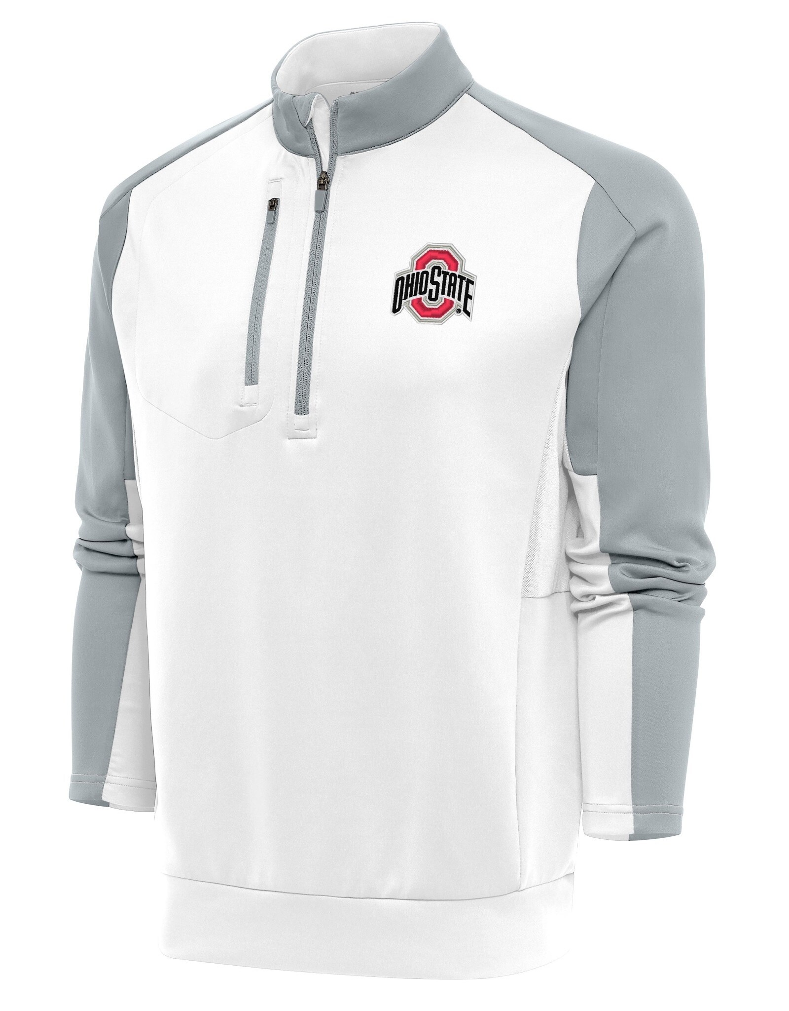 ANTIGUA Ohio State Buckeyes Men's Team Quarter Zip Pullover Top - White/Grey