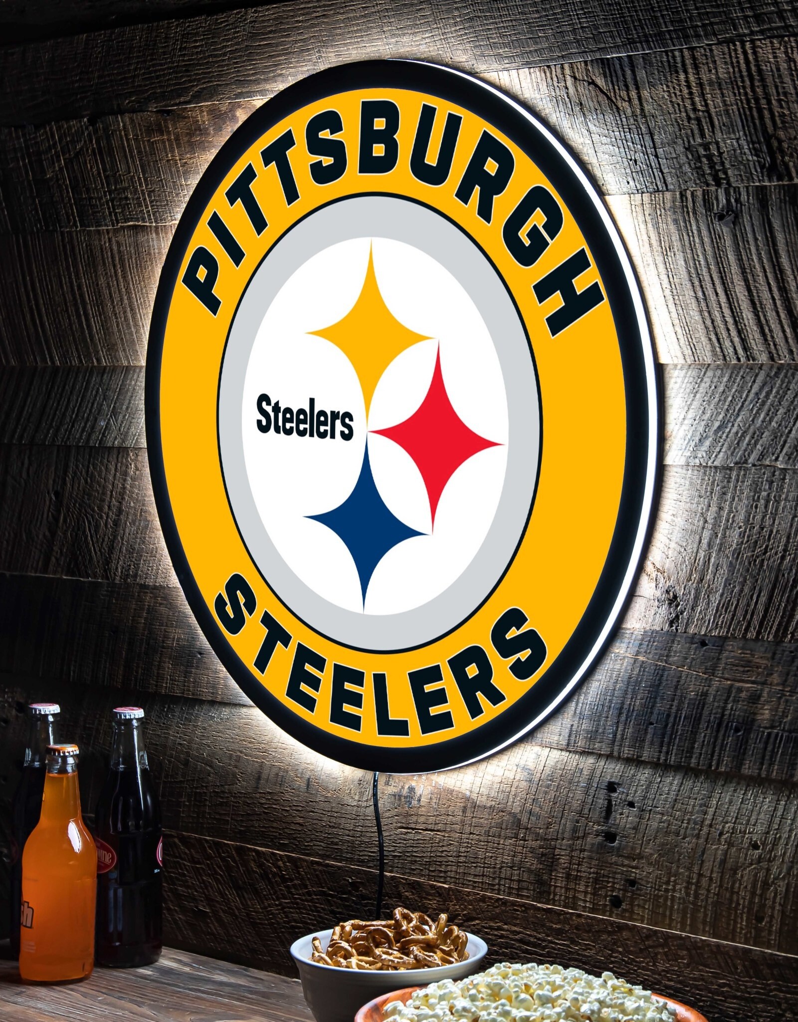 EVERGREEN Pittsburgh Steelers Lighted LED Round Wall Decor