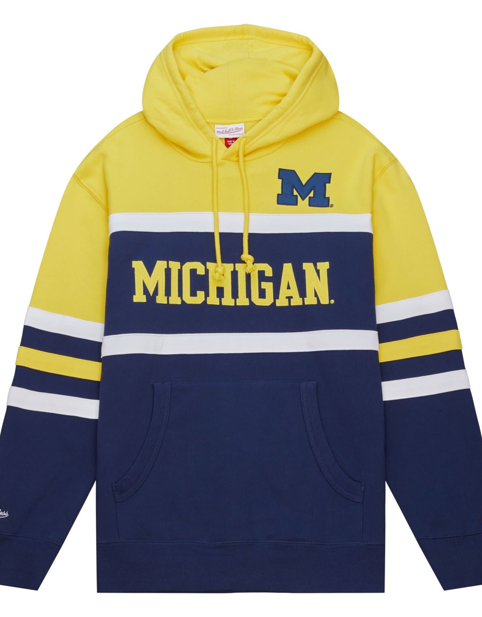 Mitchell & Ness Michigan Wolverines Men's Head Coach Pullover Hoodie - Navy / Maize