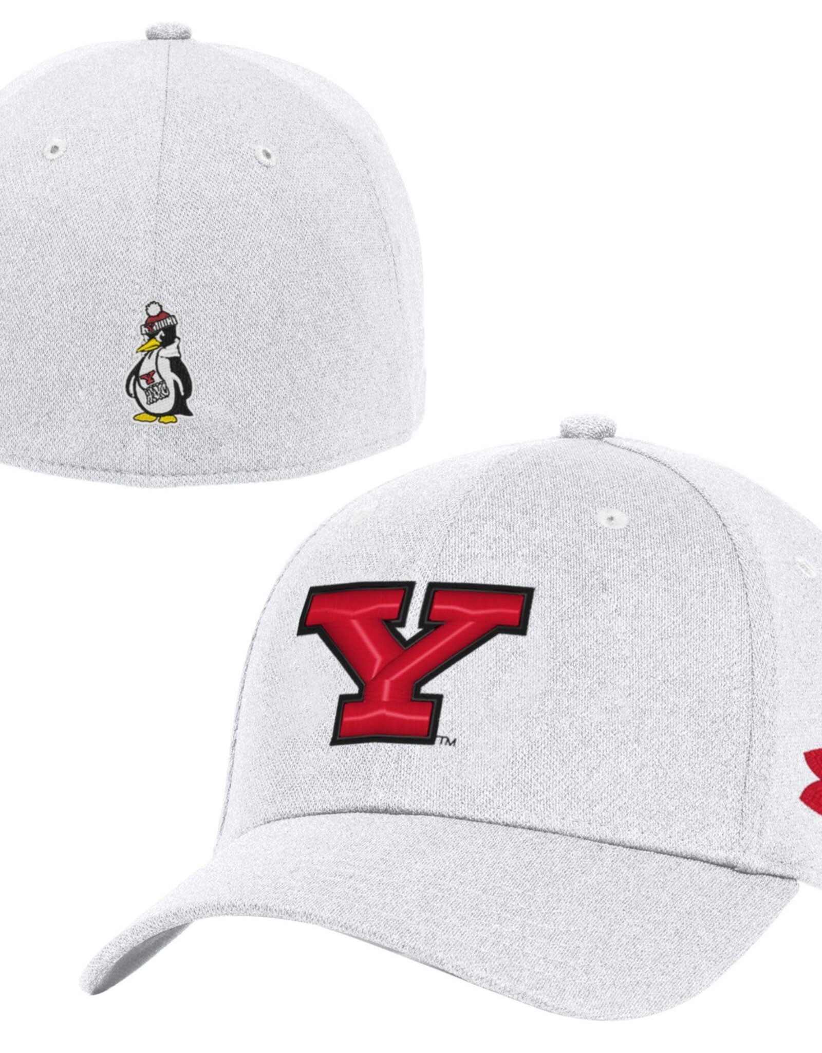 Under Armour Youngstown State Penguins WHITE Blitzing Stretch Fit Cap RED Y LOGO w/ PETE