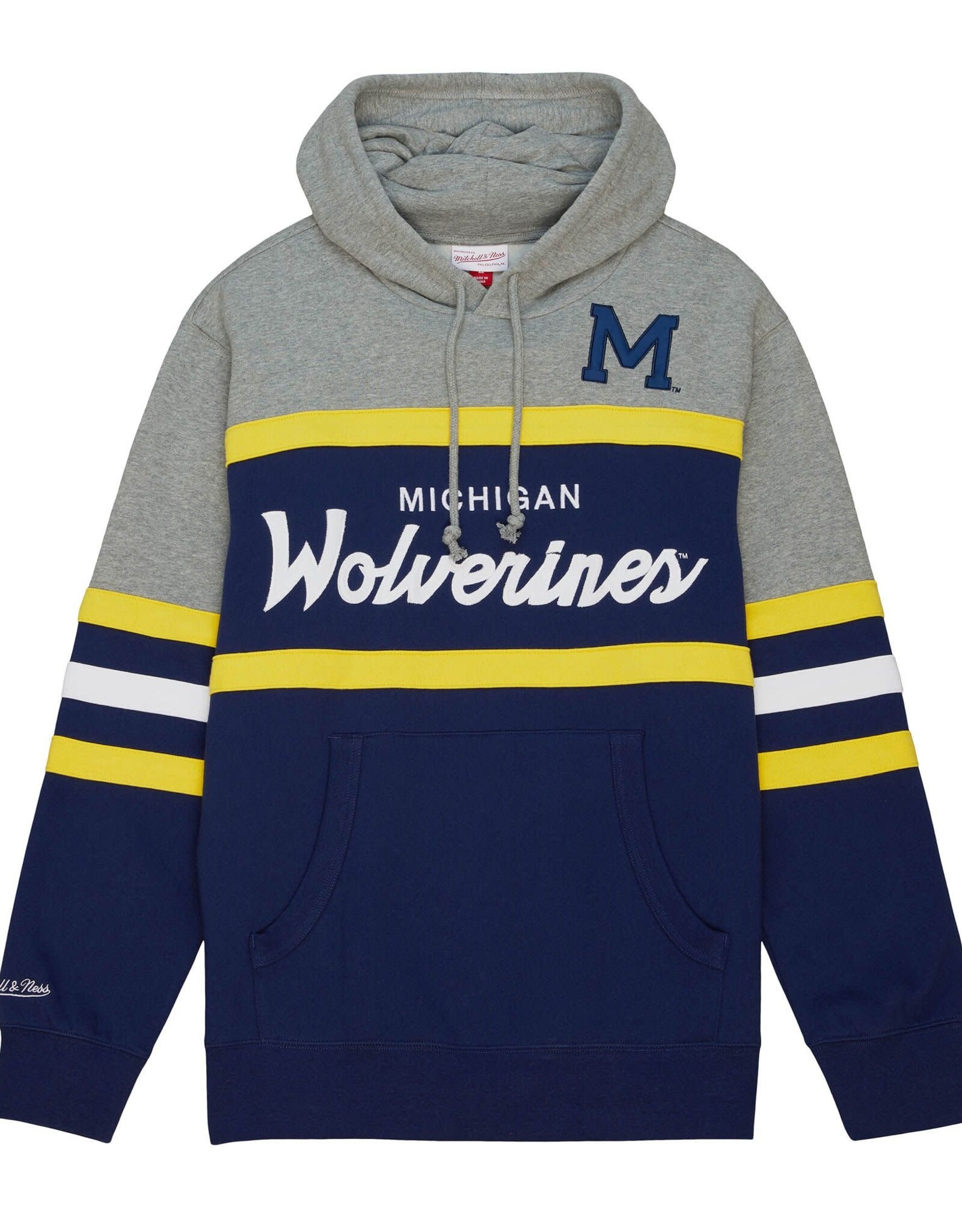 Mitchell & Ness Michigan Wolverines Men's Head Coach Pullover Hoodie - Navy/Grey