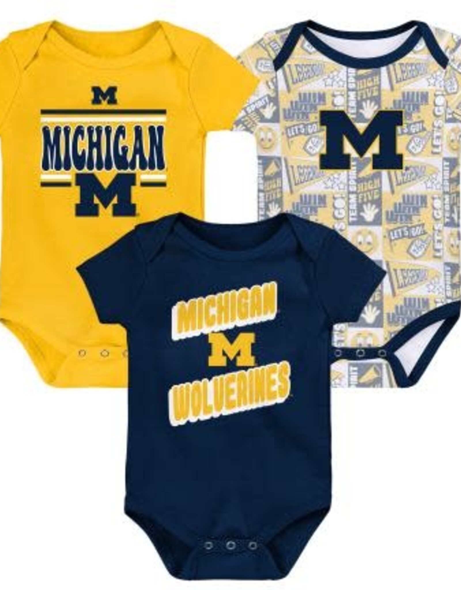 OUTERSTUFF Michigan Wolverines Newborn Sunday Comics 3pc Creeper Set