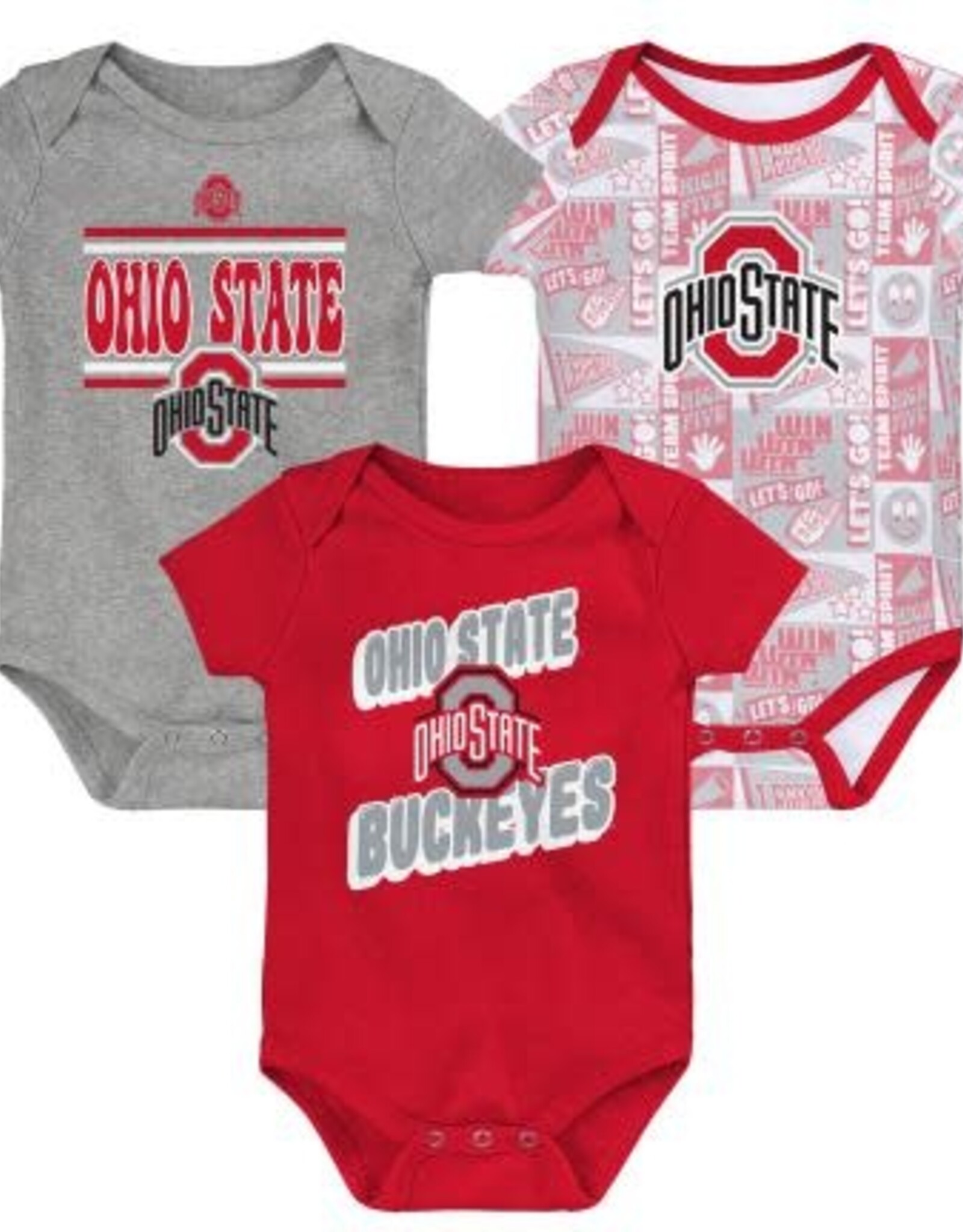 OUTERSTUFF Ohio State Buckeyes Newborn Sunday Comics 3pc Creeper Set