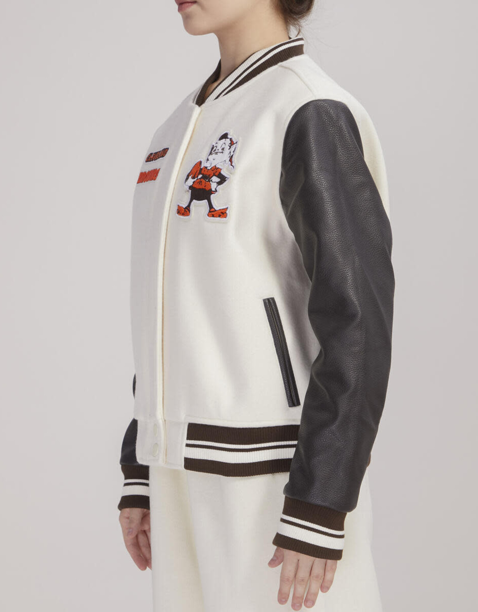 Pro Standard Cleveland Browns Women's Retro Classic Wool Varsity Jacket - Eggshell