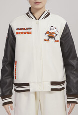 Pro Standard Cleveland Browns Women's Retro Classic Wool Varsity Jacket - Eggshell
