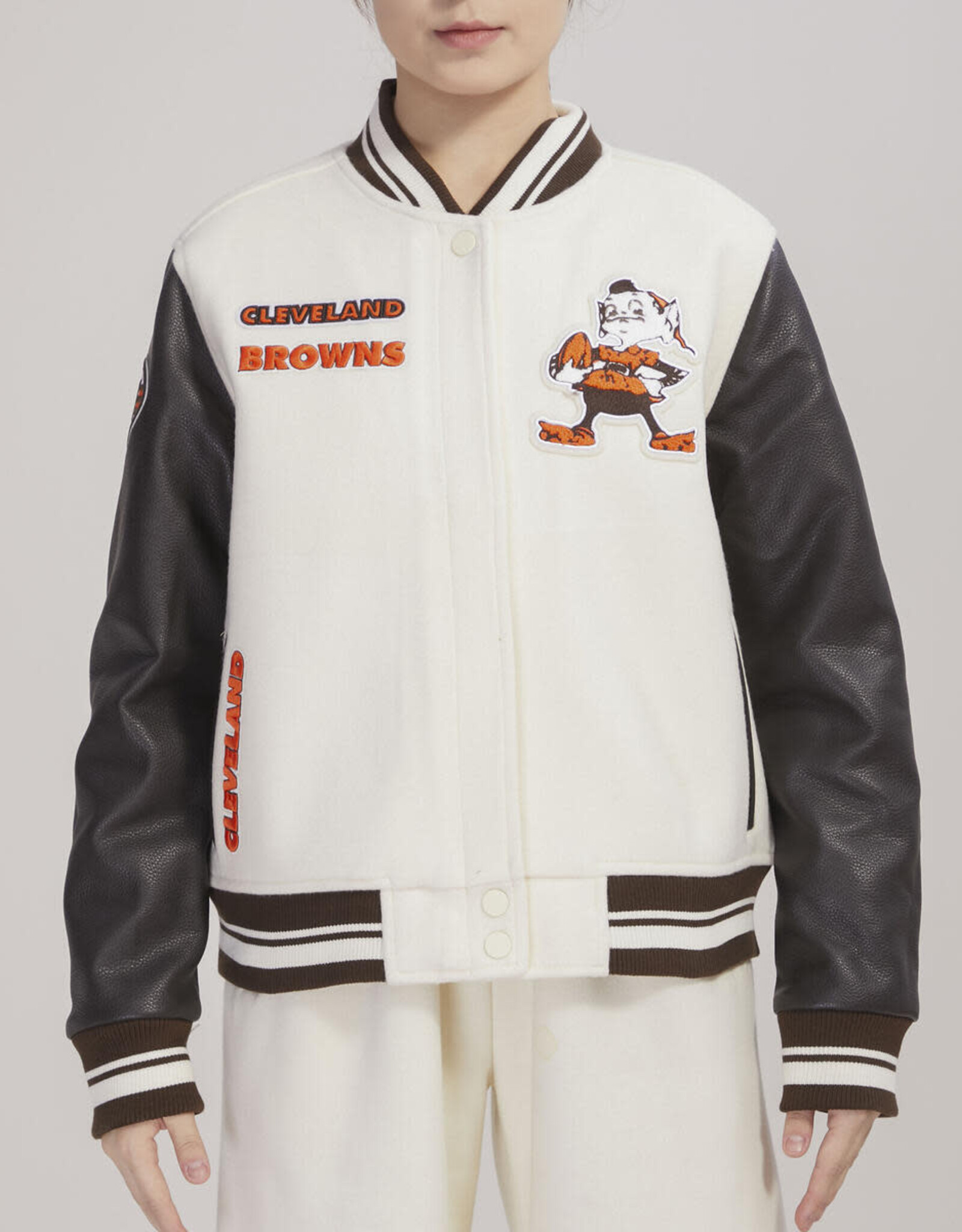 Pro Standard Cleveland Browns Women's Retro Classic Wool Varsity Jacket - Eggshell