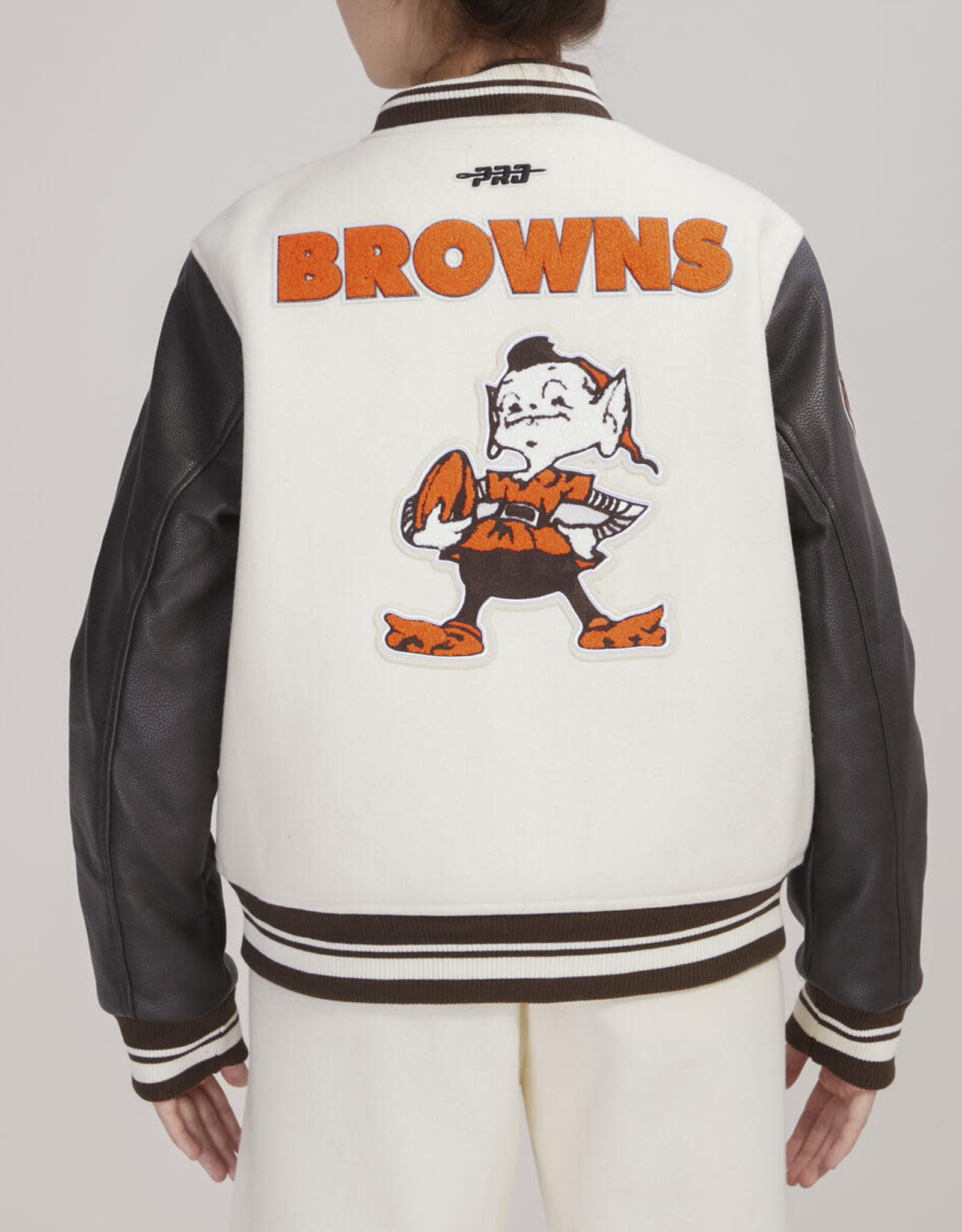 Pro Standard Cleveland Browns Women's Retro Classic Wool Varsity Jacket - Eggshell
