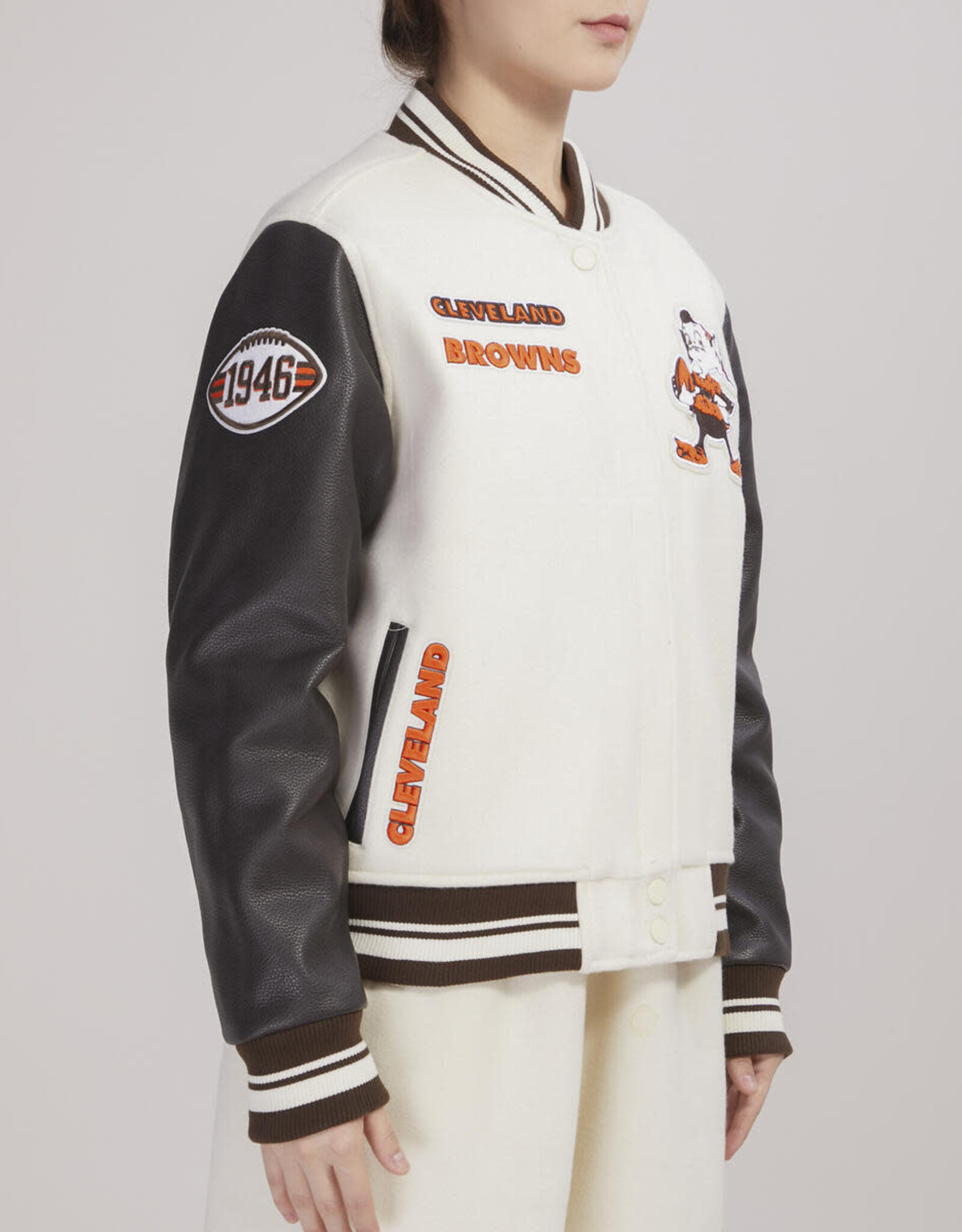 Pro Standard Cleveland Browns Women's Retro Classic Wool Varsity Jacket - Eggshell