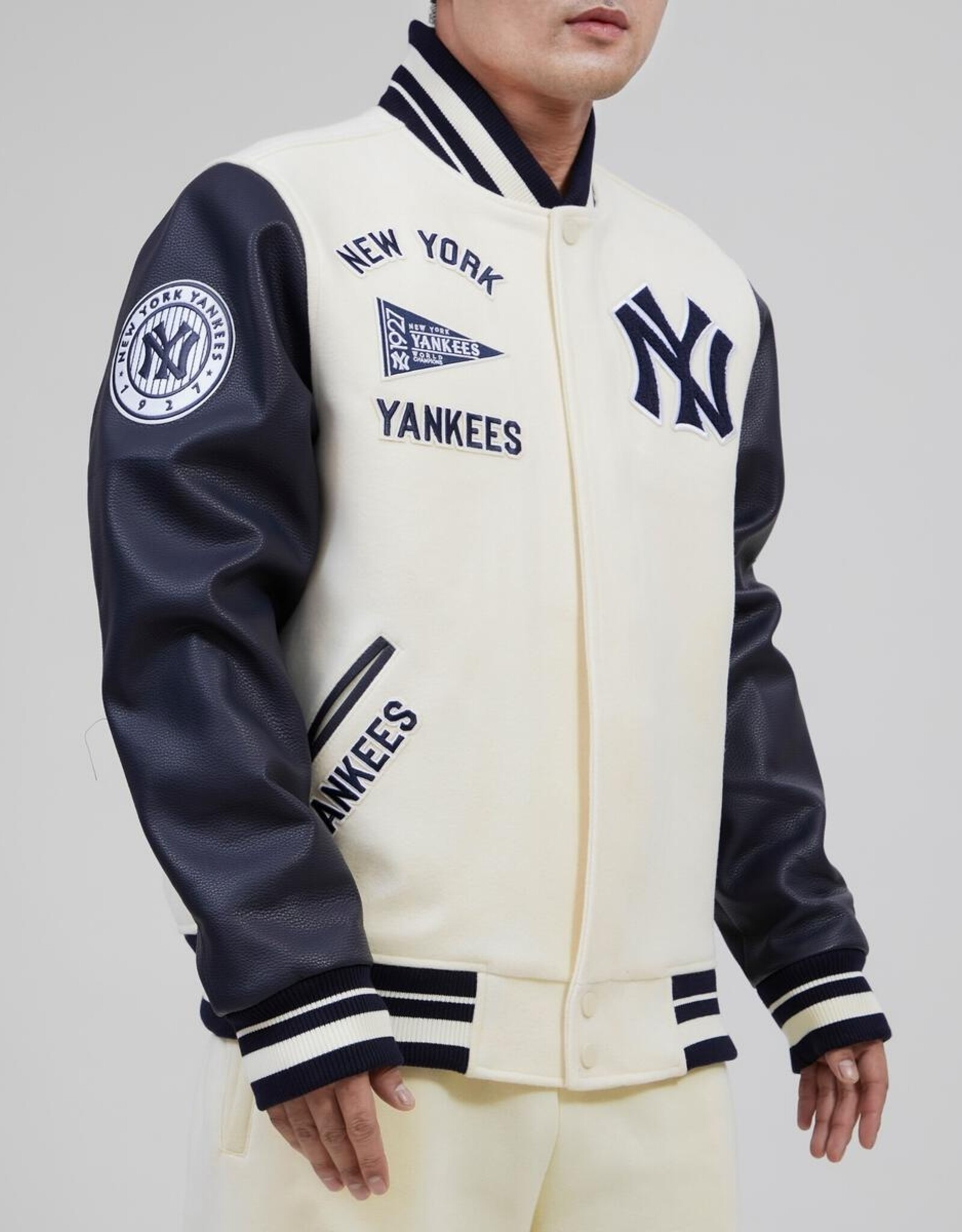 Pro Standard New York Yankees Men's Classic Retro Wool Varsity Jacket - Eggshell