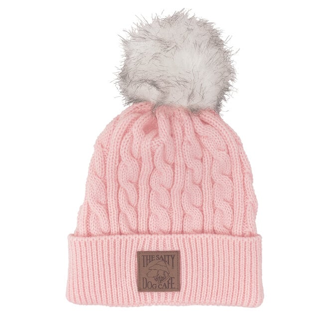 Beanie - Ladies Cable Knit Pom, Soft Pink