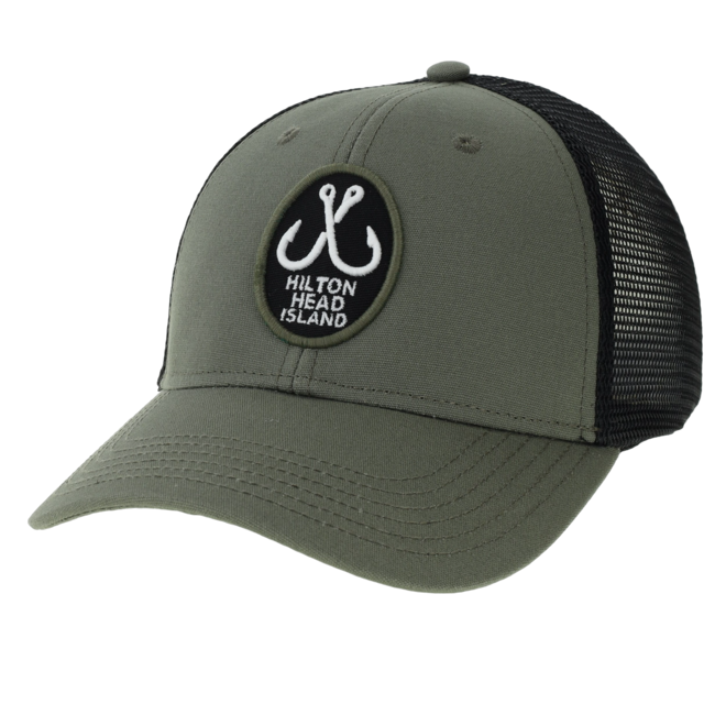 SBGS Hat - Hooks Patch Lo-Pro Trucker, Olive - Salty Dog T-Shirt