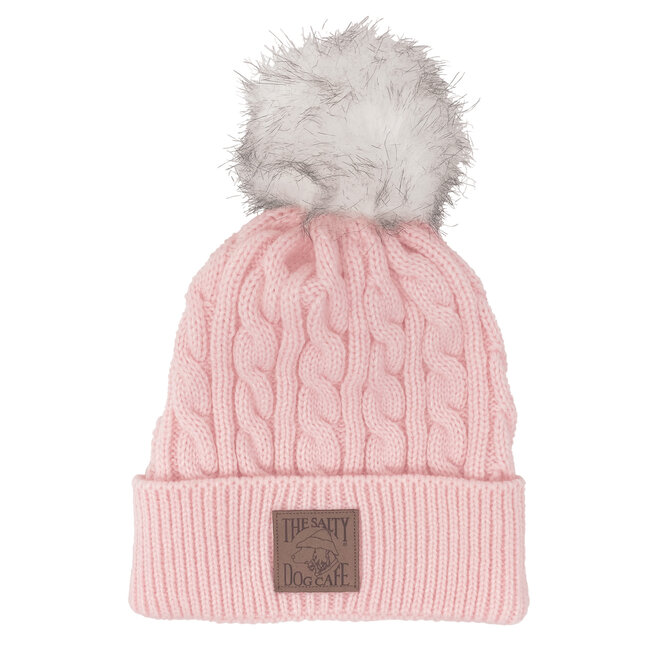 Beanie - Ladies Cable Knit Pom, Soft Pink