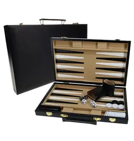WE Games Black Leatherette Backgammon Set