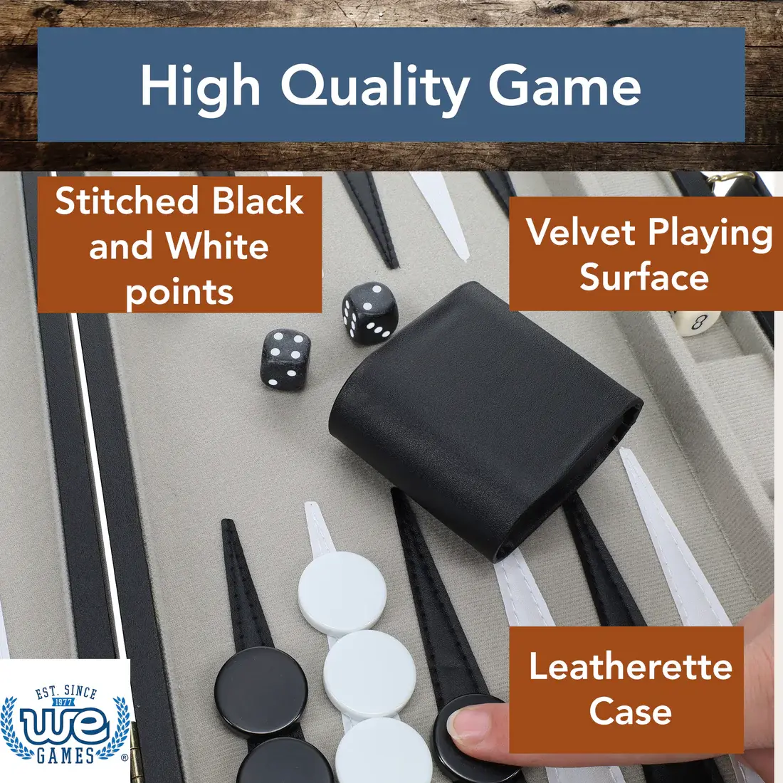 WE Games Black Leatherette Backgammon Set (14.75" x 9.75" Closed)