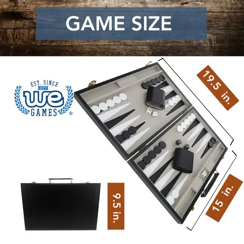 WE Games Black Leatherette Backgammon Set (14.75" x 9.75" Closed)