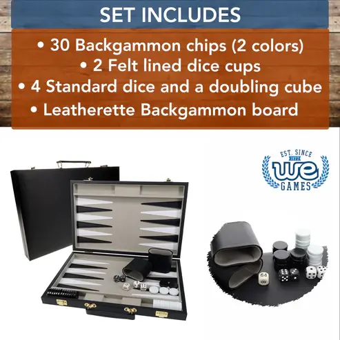 WE Games Black Leatherette Backgammon Set (14.75" x 9.75" Closed)