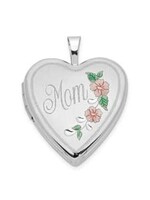 14K 20mm White Gold Enamel Flowers Mom Heart Locket