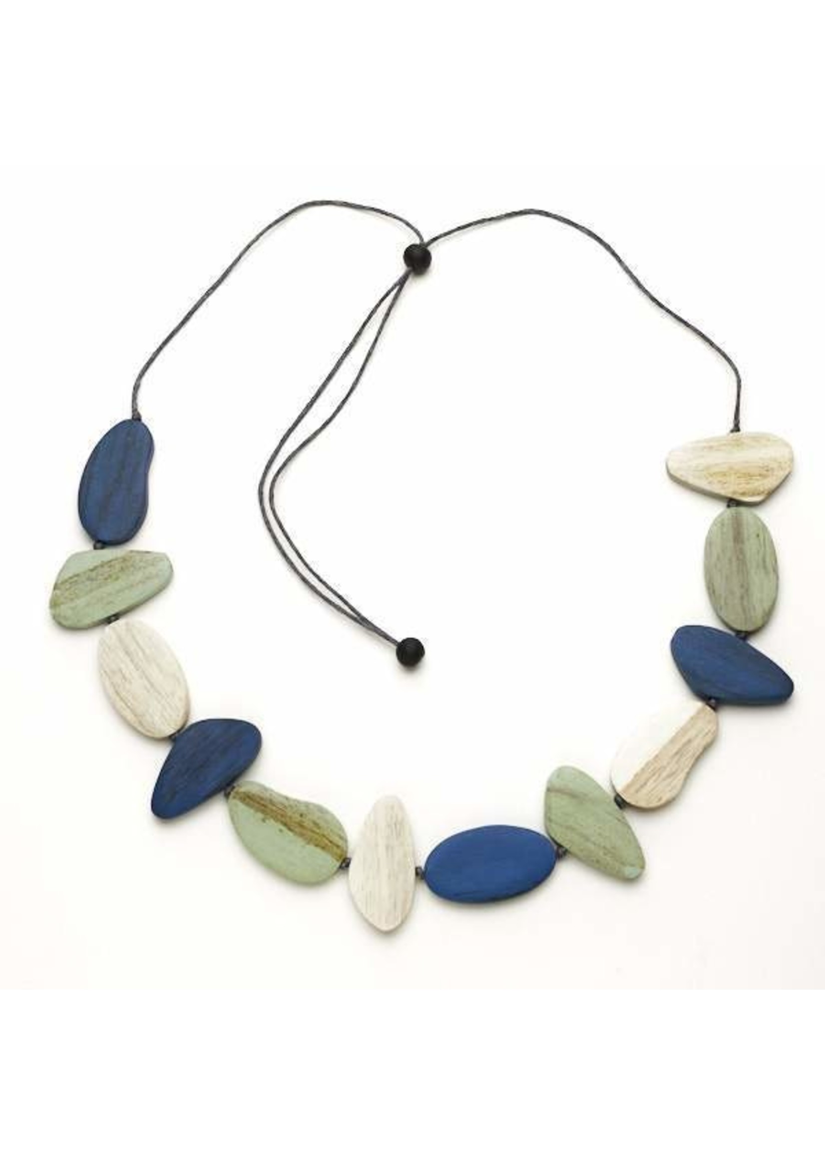 Tinted Wooden Pebble Necklace | Suzie Blue