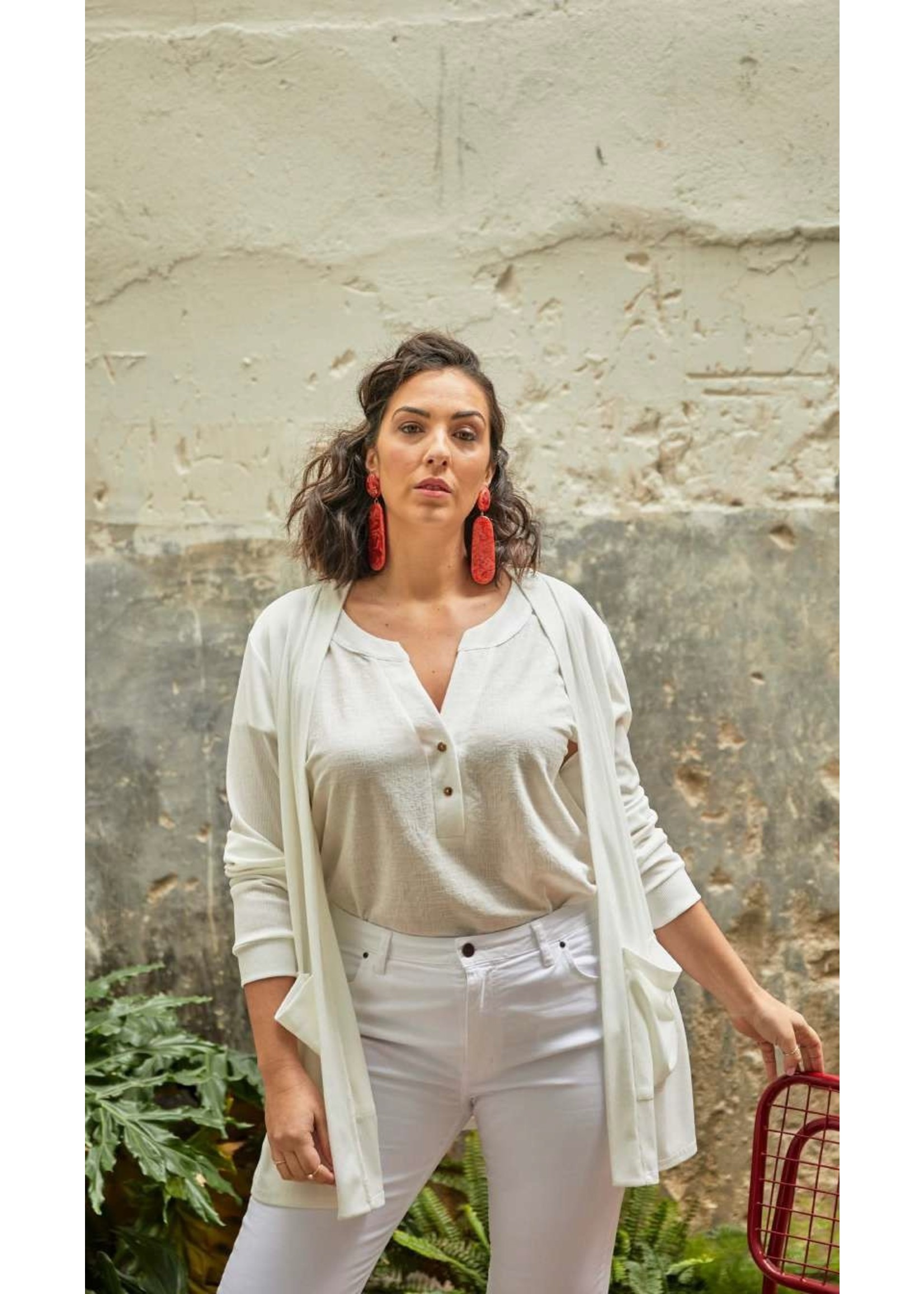 Short Sleeve Knit Top Button Up