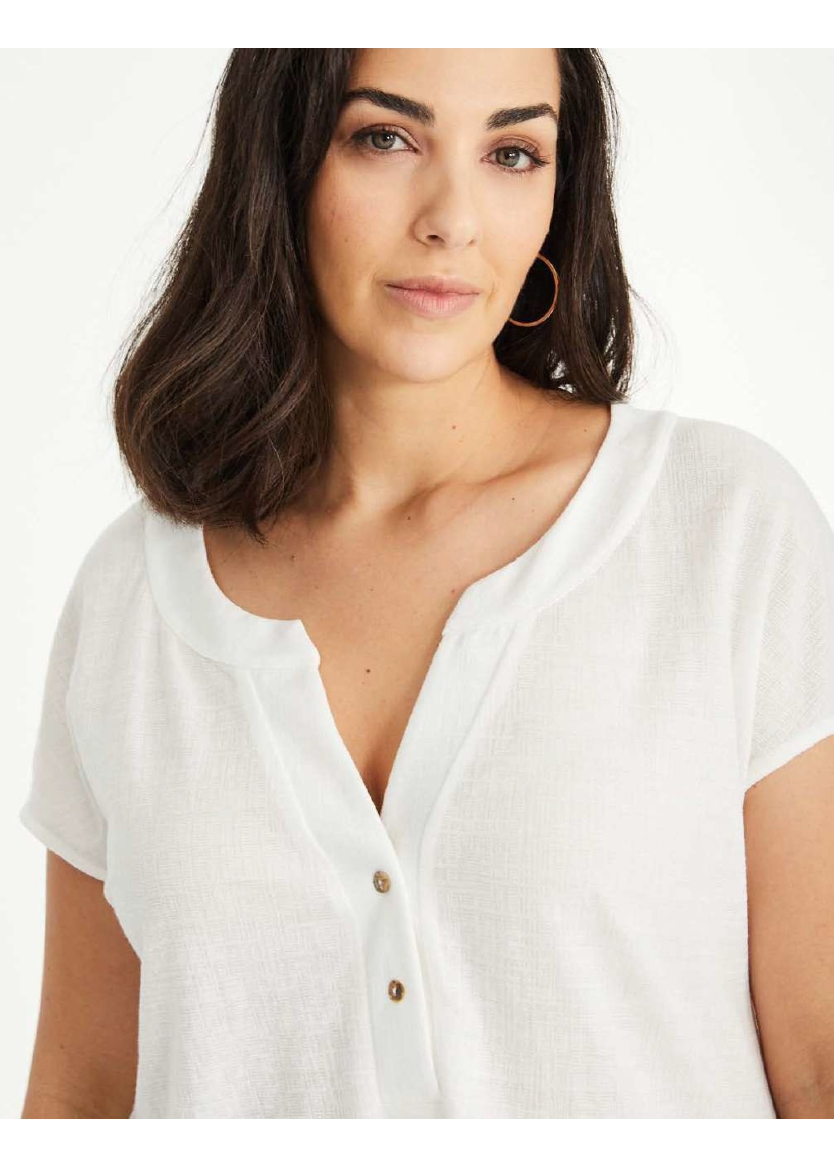 Short Sleeve Knit Top Button Up