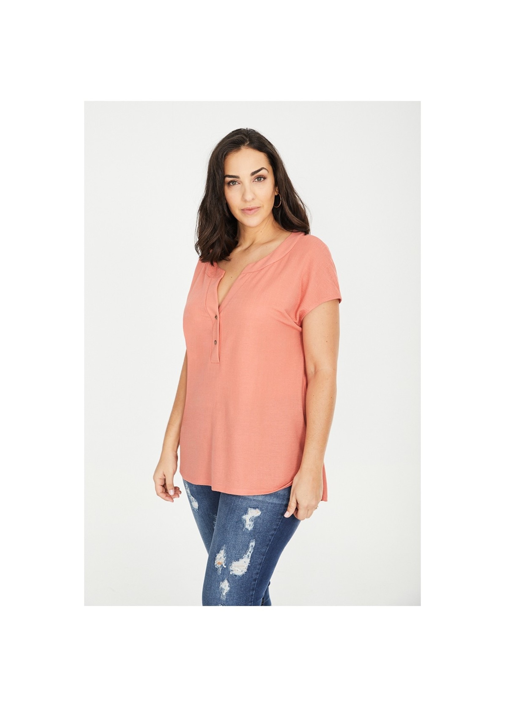 Short Sleeve Knit Top Button Up