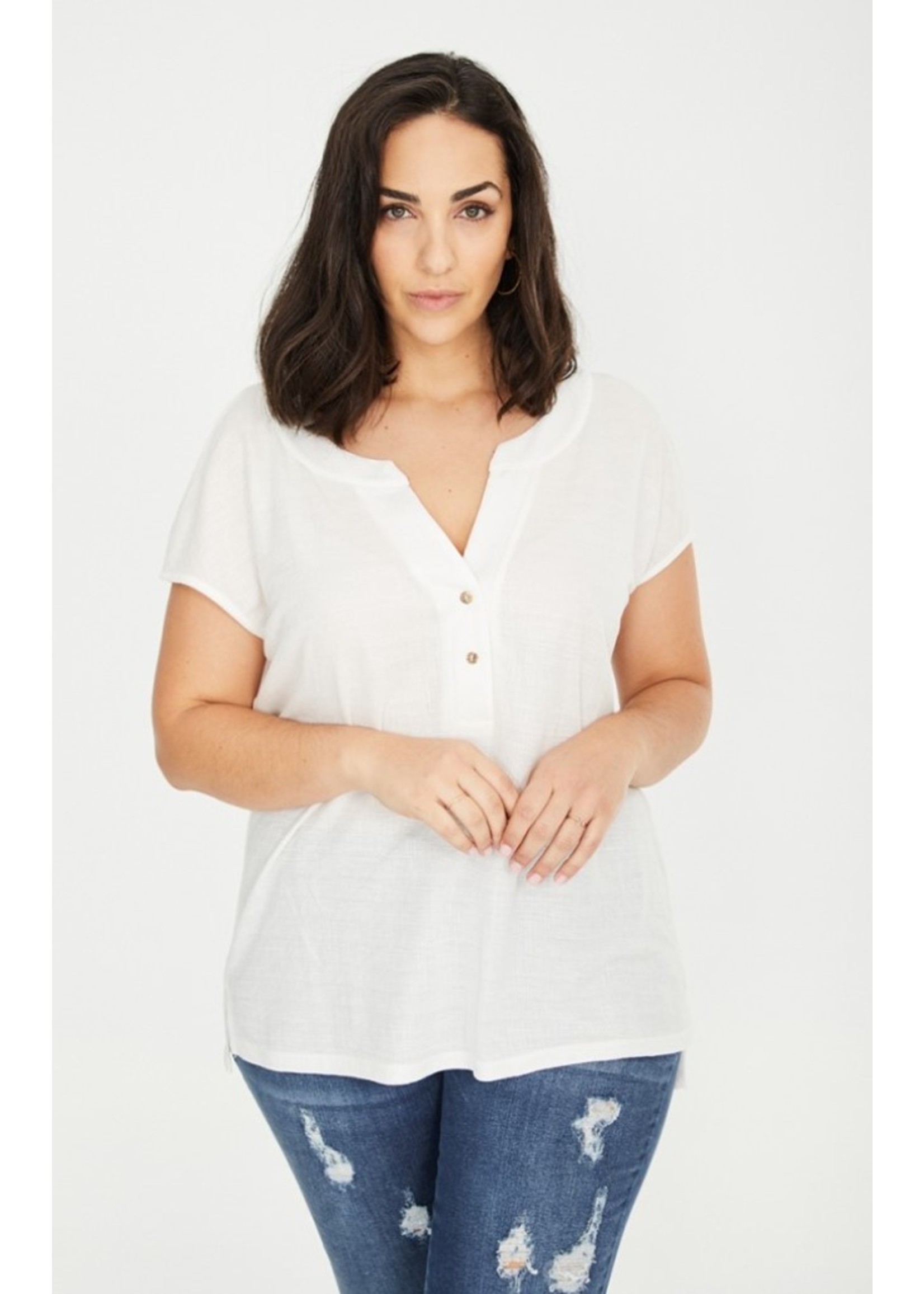 SPG Woman Short Sleeve Knit Top Button Up