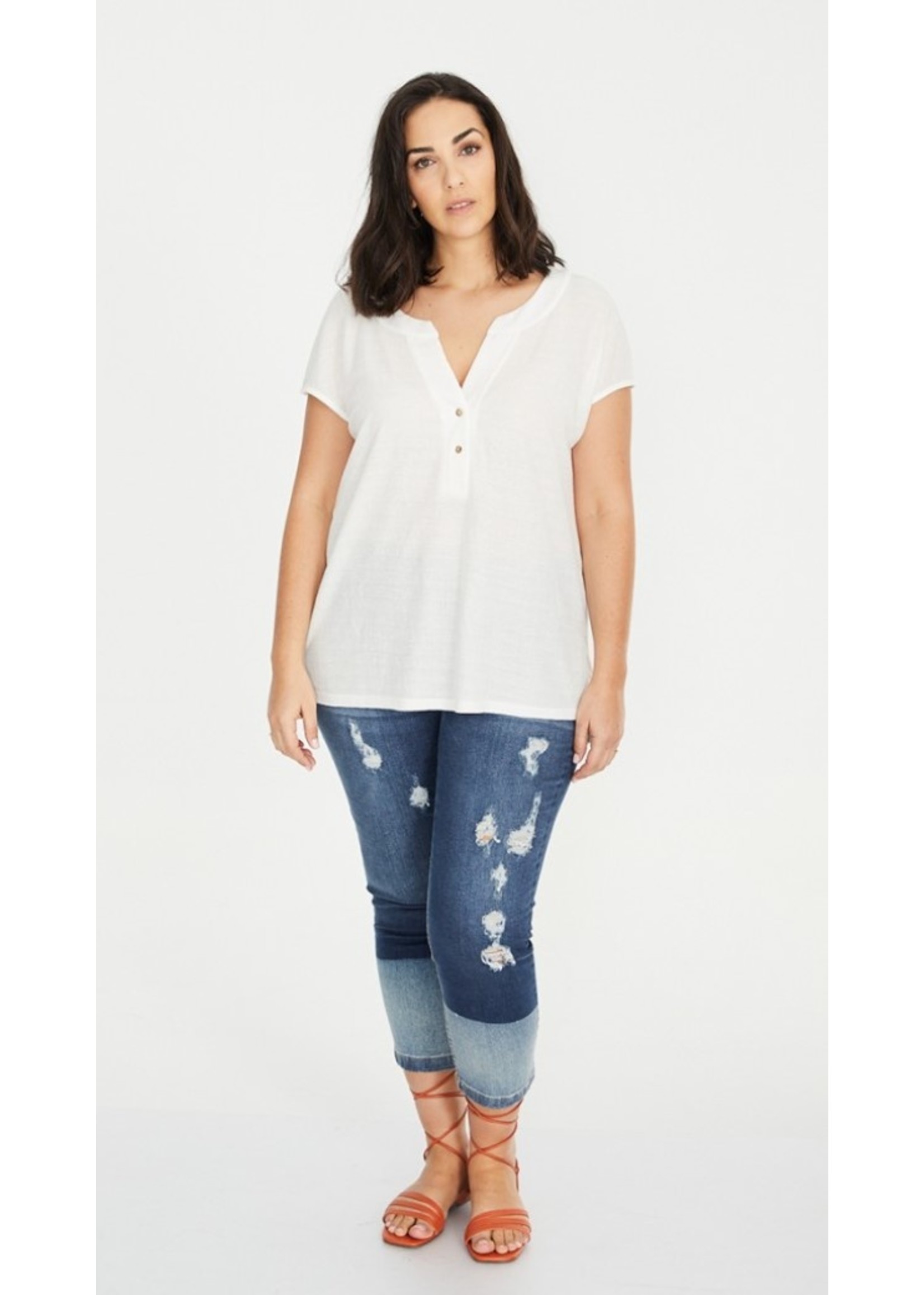 Short Sleeve Knit Top Button Up