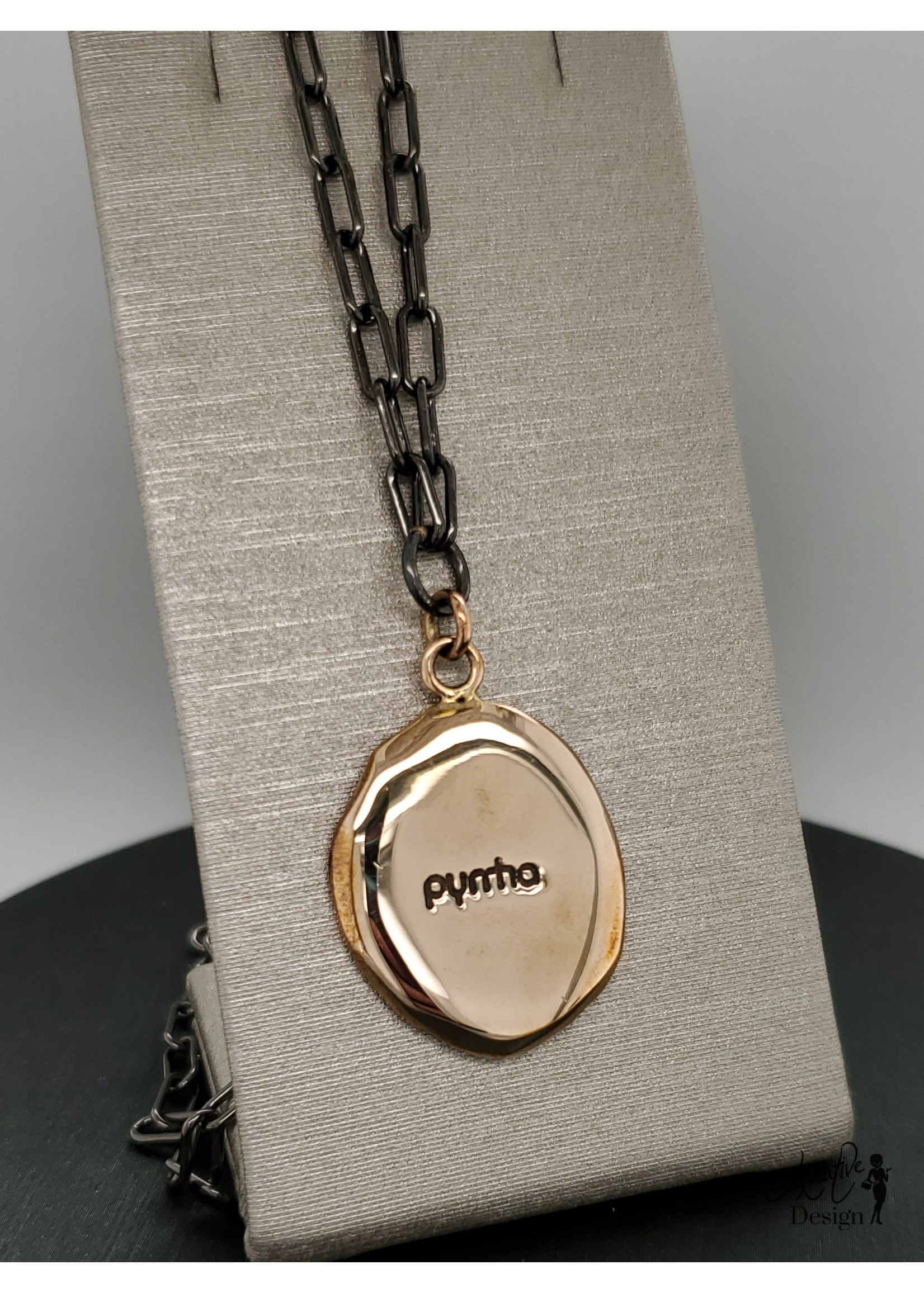 Pyrrha Fire Within Black Large 18" Paperclip Chain Necklace, Bronze