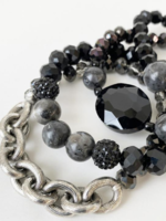 Stretch Bracelet With Glass Stones & Metal Beads