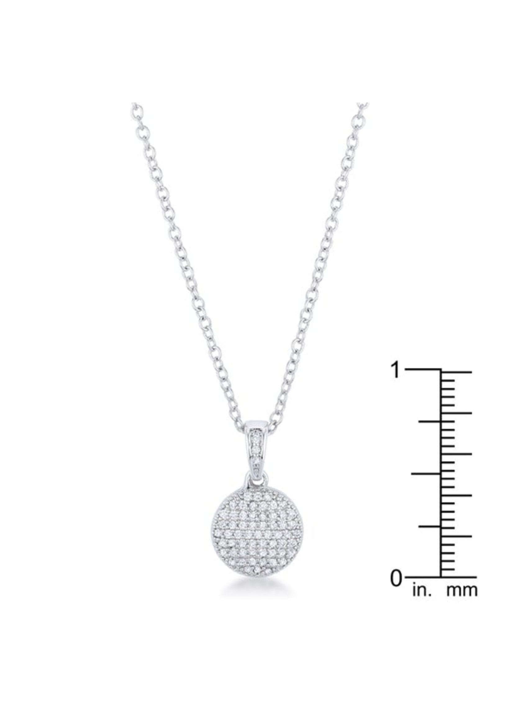 KDesign Regal Collection Rhodium Necklace with CZ Disk Pendant