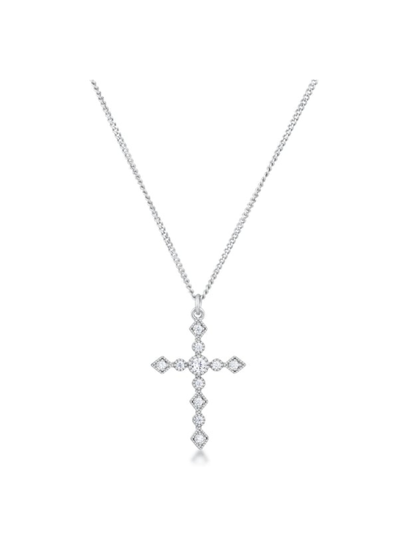 KDesign Regal Collection Dainty Art Deco Clear CZ Cross Pendant