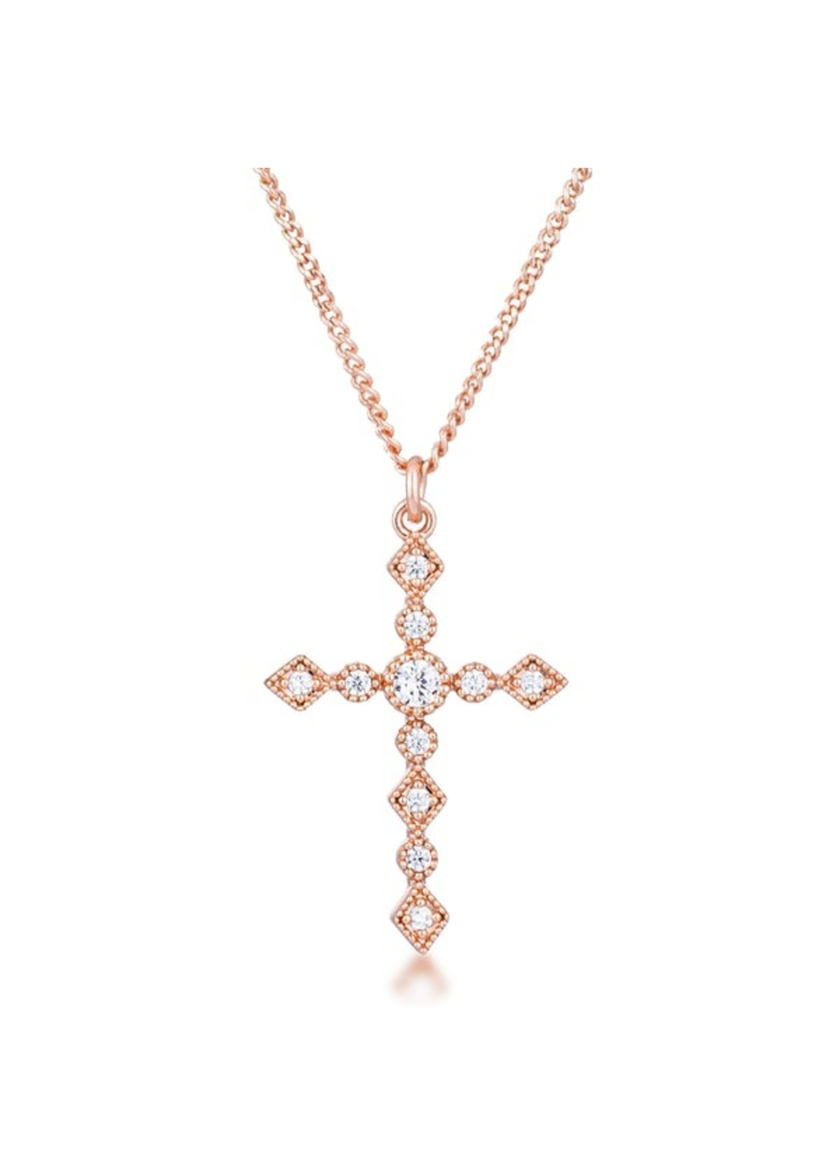 KDesign Regal Collection Dainty Art Deco Clear CZ Cross Pendant