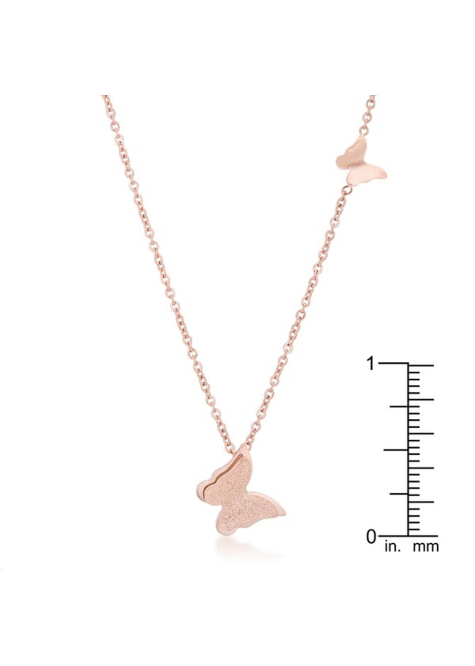 KDesign Regal Collection Beatrice Rose Gold Stainless Steel Delicate Butterfly Necklace