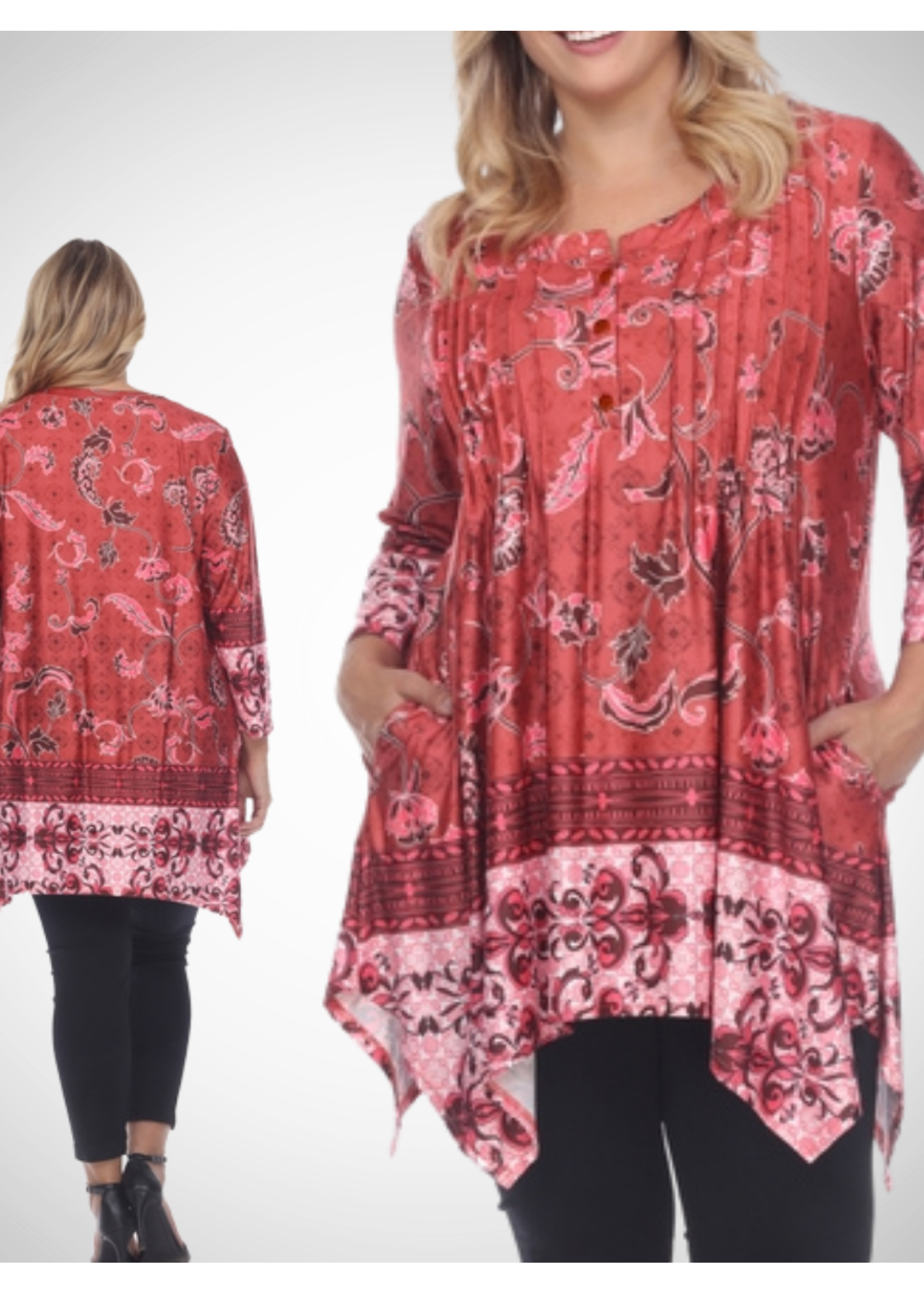 Plus Size Victorian Print Tunic Top with Pockets