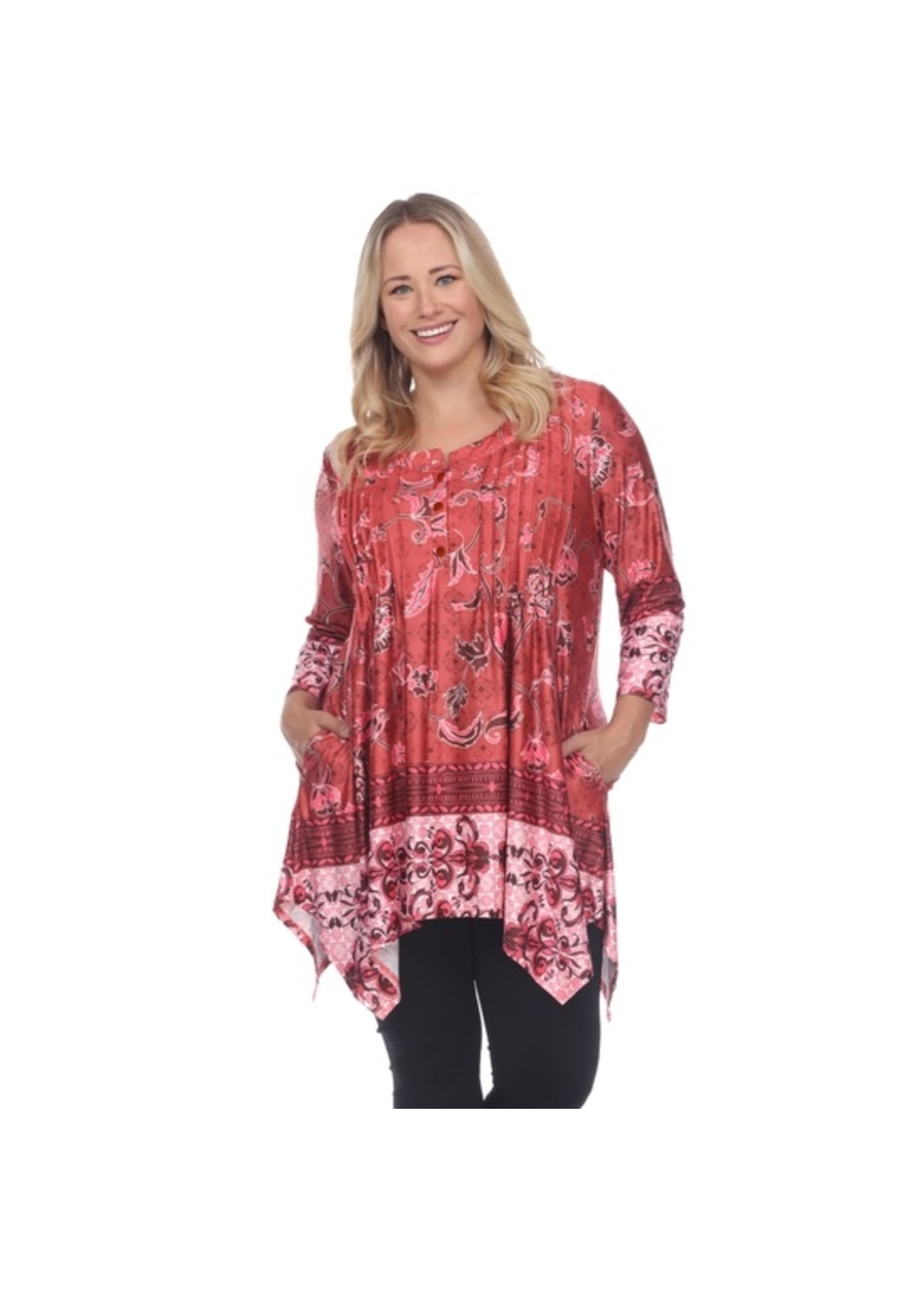 Plus Size Victorian Print Tunic Top with Pockets
