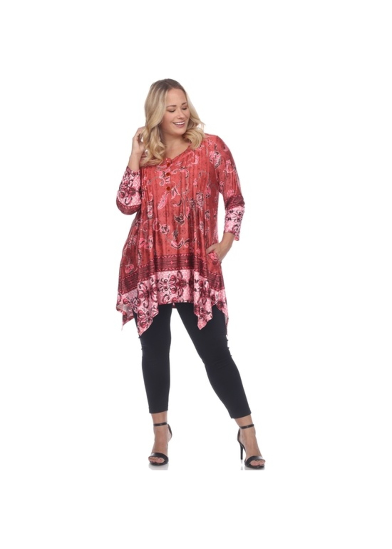 Plus Size Victorian Print Tunic Top with Pockets
