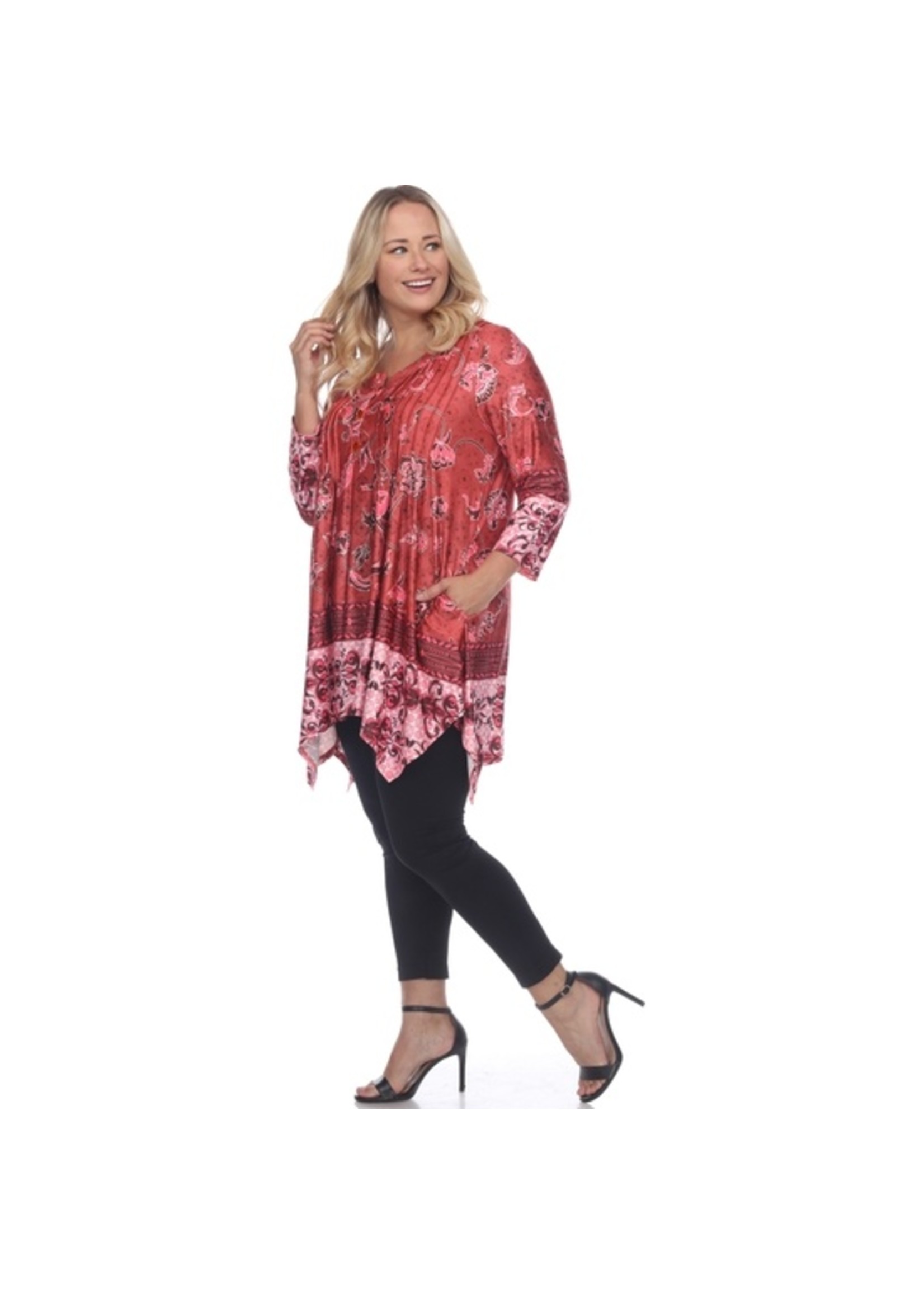 Plus Size Victorian Print Tunic Top with Pockets