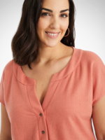 Short Sleeve Knit Top Button Up