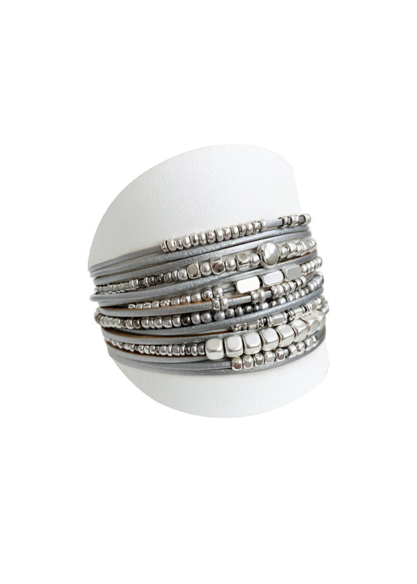 Multistrand Bracelet in Leather w/Metal & Glass