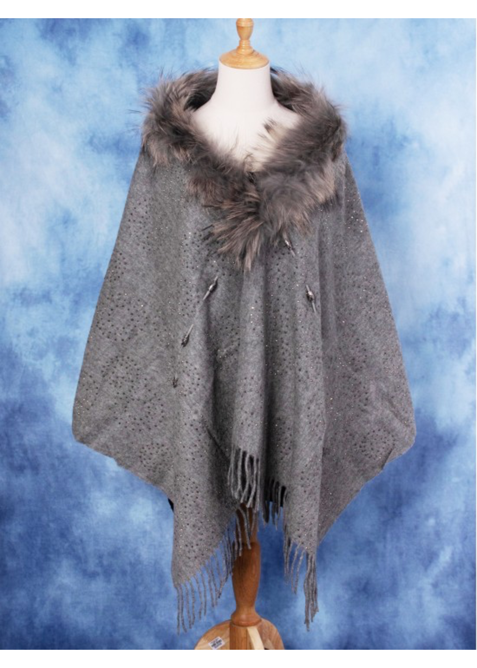 Cashmere Cape with Faux Fur and Bling 69