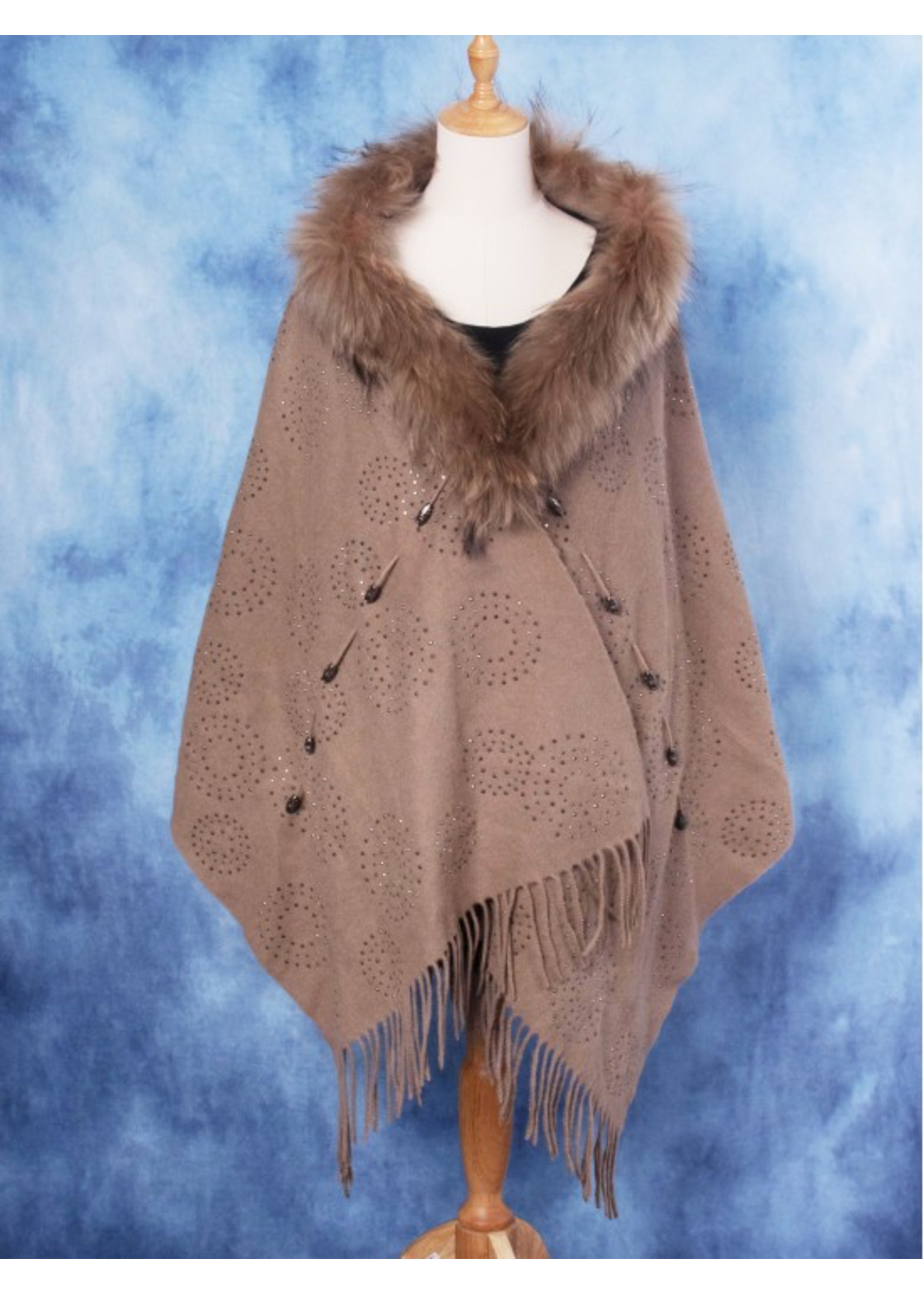 Cashmere Cape with Faux Fur and Bling 69