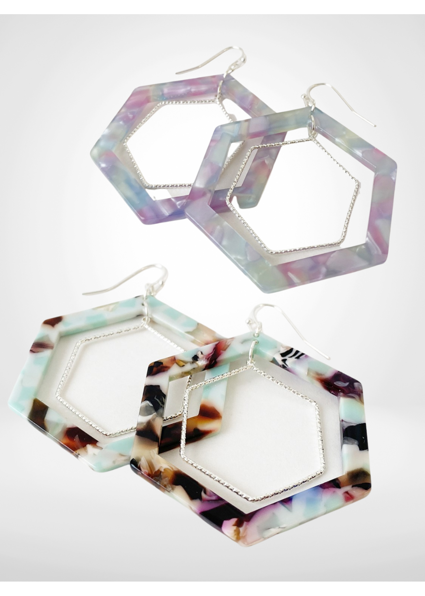 Caracol Hexagonal Resin & Thin Metal Earrings