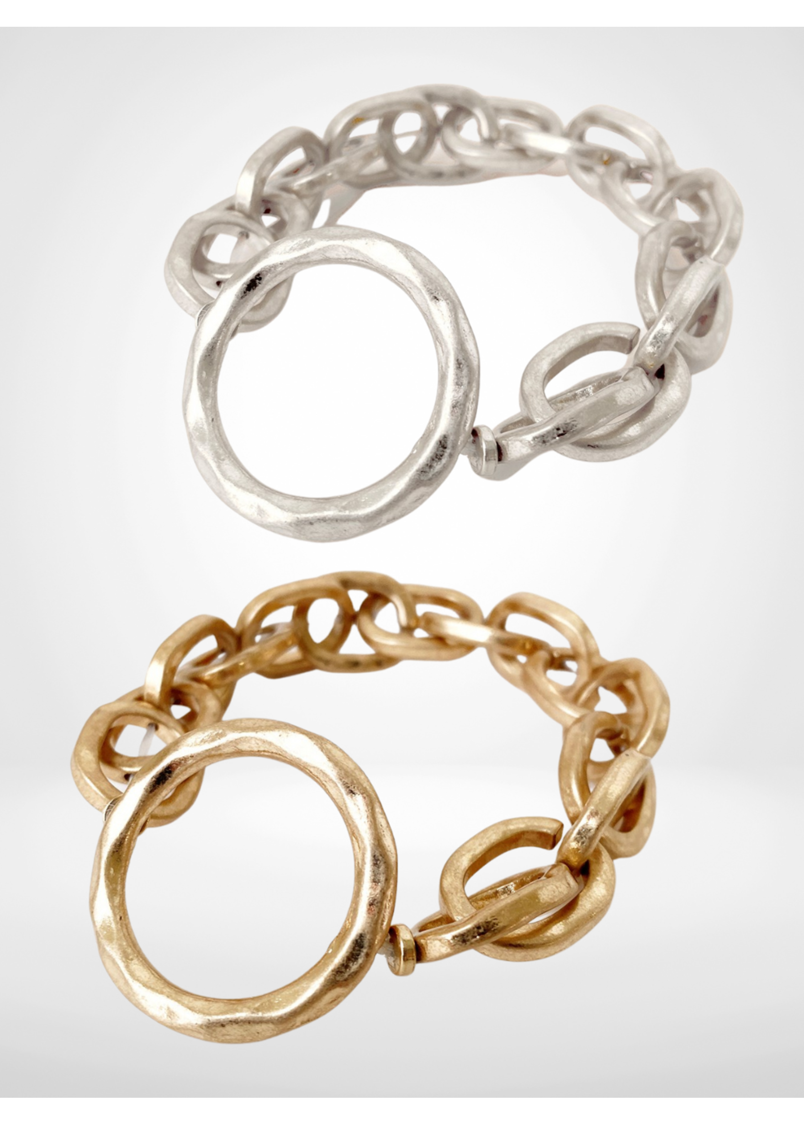 Caracol Metal Links & Waved Ring In Worn Finish Bracelet