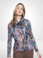 Picadilly Draped Neck Multi Taupe Top