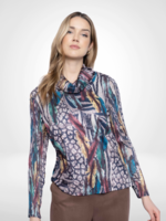 Picadilly Picadilly Draped Neck Multi Taupe Top
