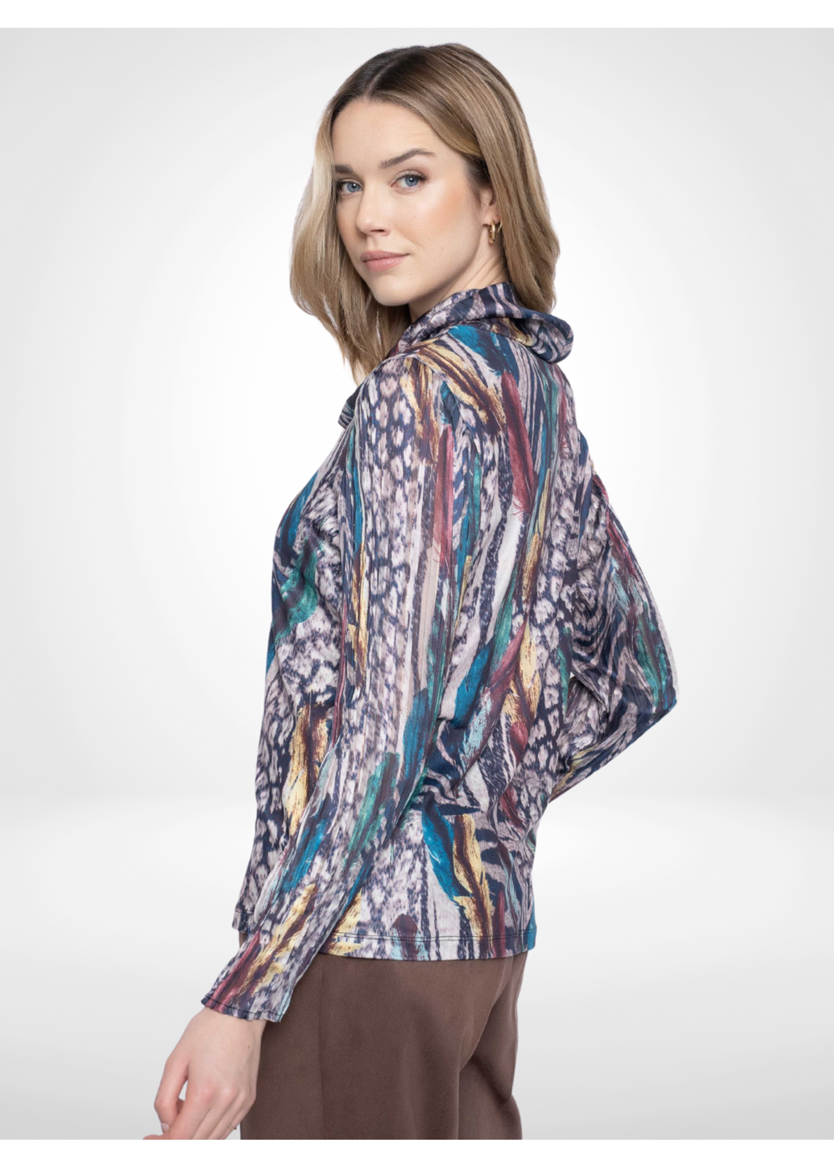 Picadilly Draped Neck Multi Taupe Top