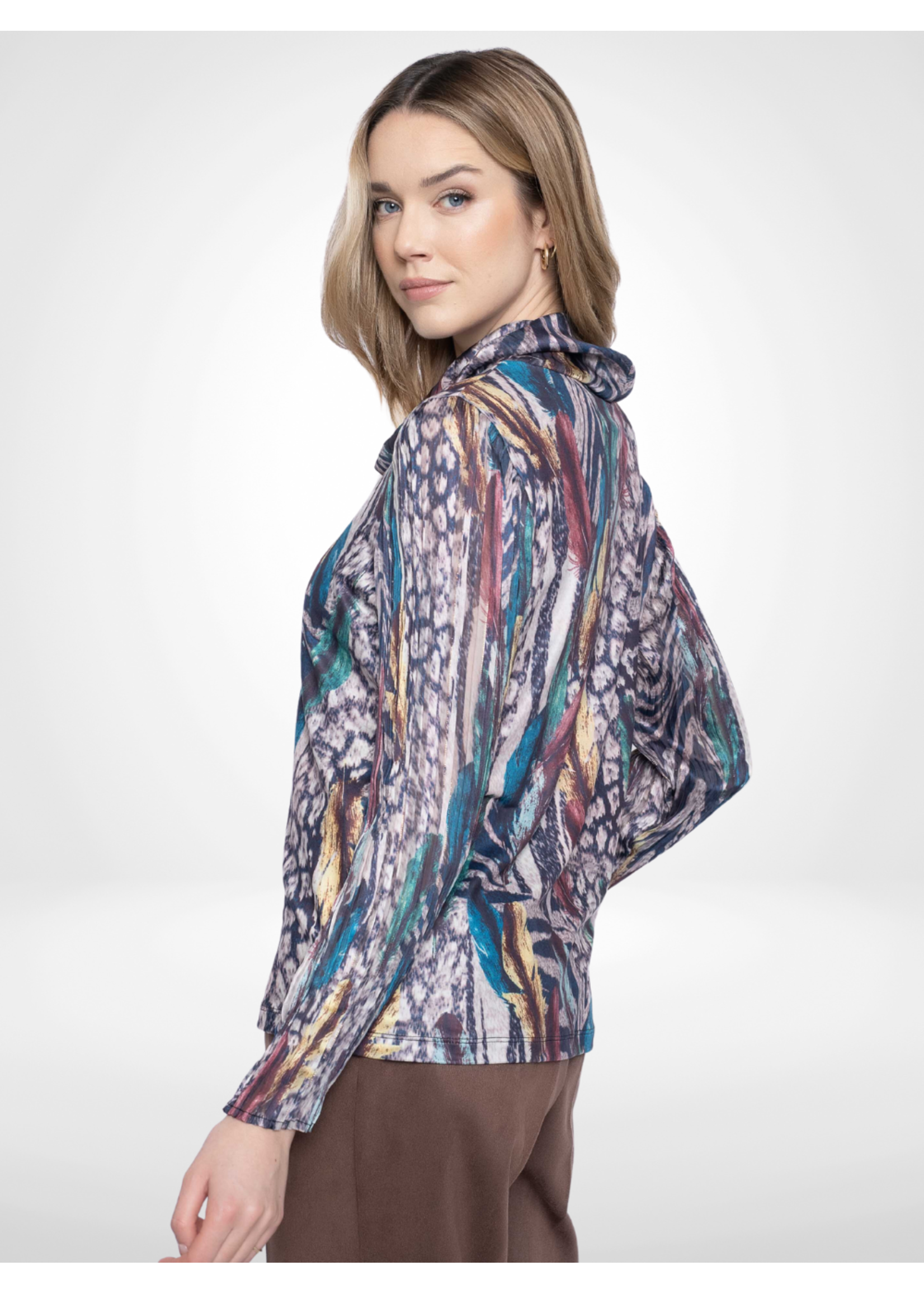 Picadilly Picadilly Draped Neck Multi Taupe Top