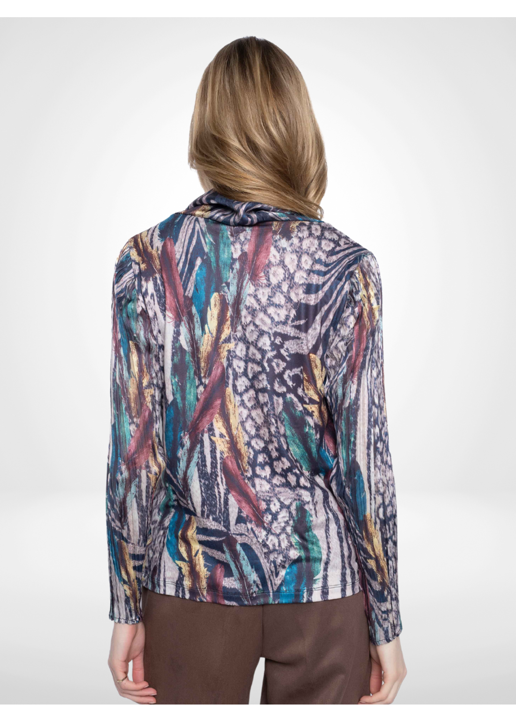 Picadilly Picadilly Draped Neck Multi Taupe Top