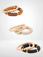 Caracol Set Of 2 Wood & Metal Elastic Bracelets